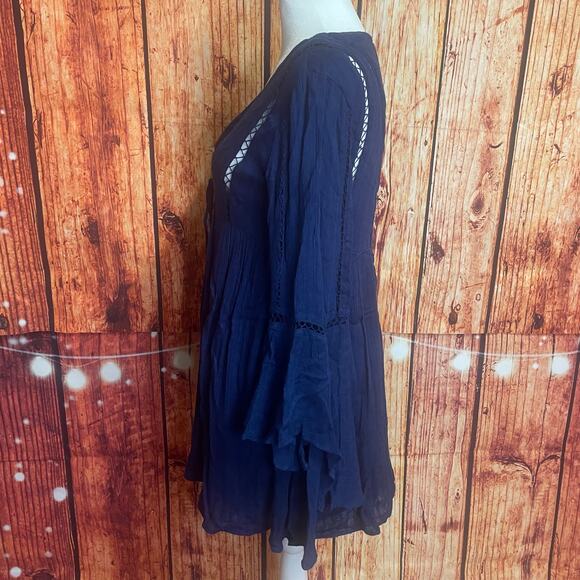 Free People Romeo mini dress navy blue size XS extra small boho romantic EUC - Picture 3 of 7